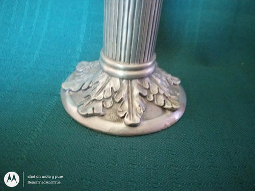 Seagull Pewter Fluted Column Candlestick – Acanthus Leaf Base Taper Candle Holder