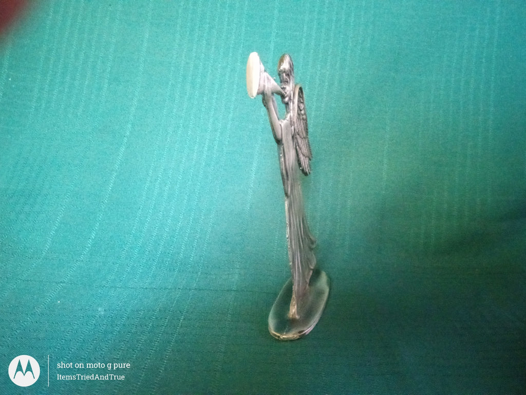 Pewter Angel Figurine with Trumpet – Vintage Heralding Angel Sculpture