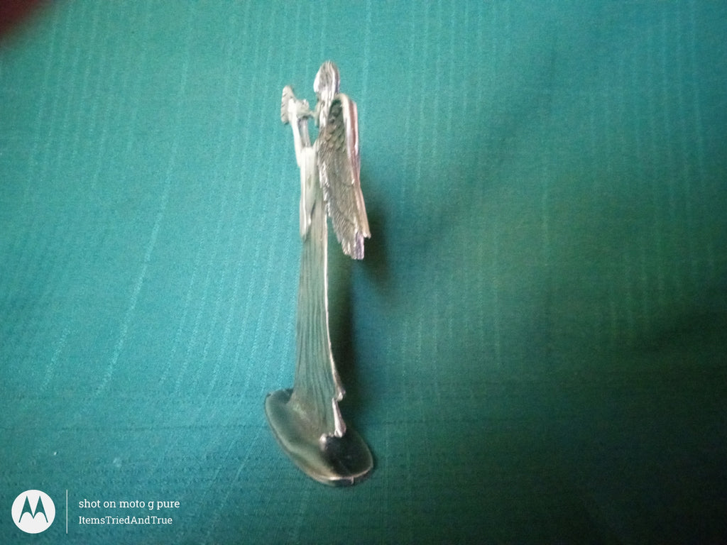 Pewter Angel Figurine with Trumpet – Vintage Heralding Angel Sculpture