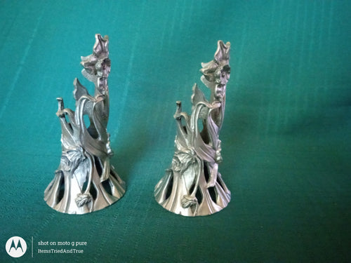 1996 Seagull Pewter Candle Holders – Pair of Floral Art Pewter Taper Holders (Canada)