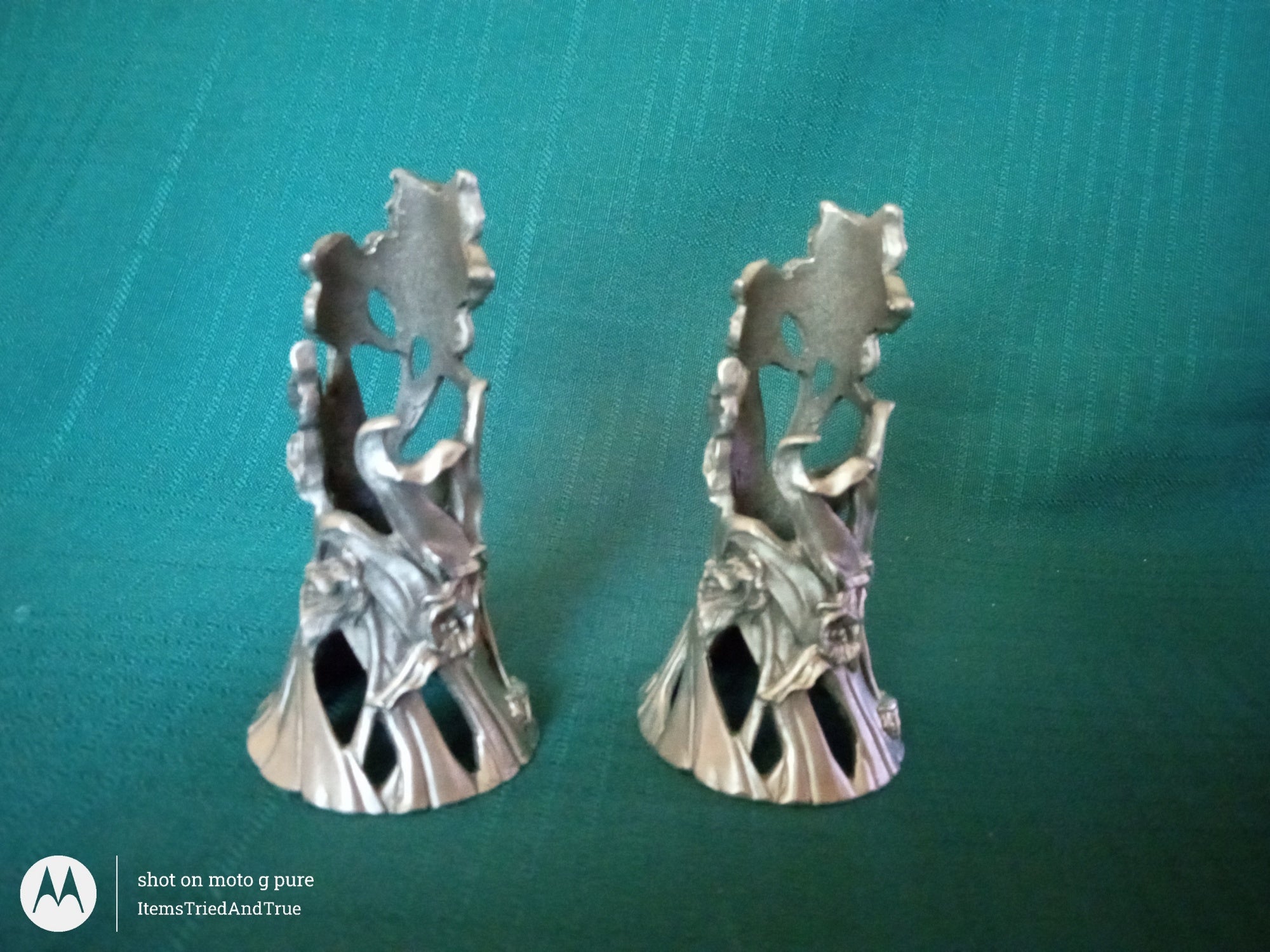 1996 Seagull Pewter Candle Holders – Pair of Floral Art Pewter Taper Holders (Canada)