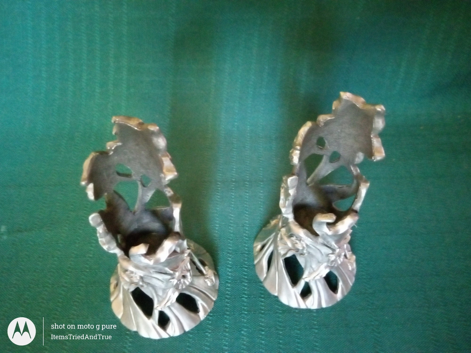 1996 Seagull Pewter Candle Holders – Pair of Floral Art Pewter Taper Holders (Canada)