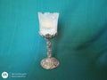 1986 Arthur Court Candle Holder – Frosted Glass Flower Shade & Sculpted Pewter Base