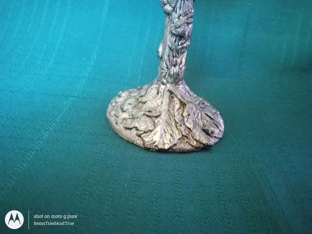 1986 Arthur Court Candle Holder – Frosted Glass Flower Shade & Sculpted Pewter Base