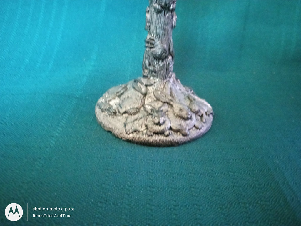 1986 Arthur Court Candle Holder – Frosted Glass Flower Shade & Sculpted Pewter Base