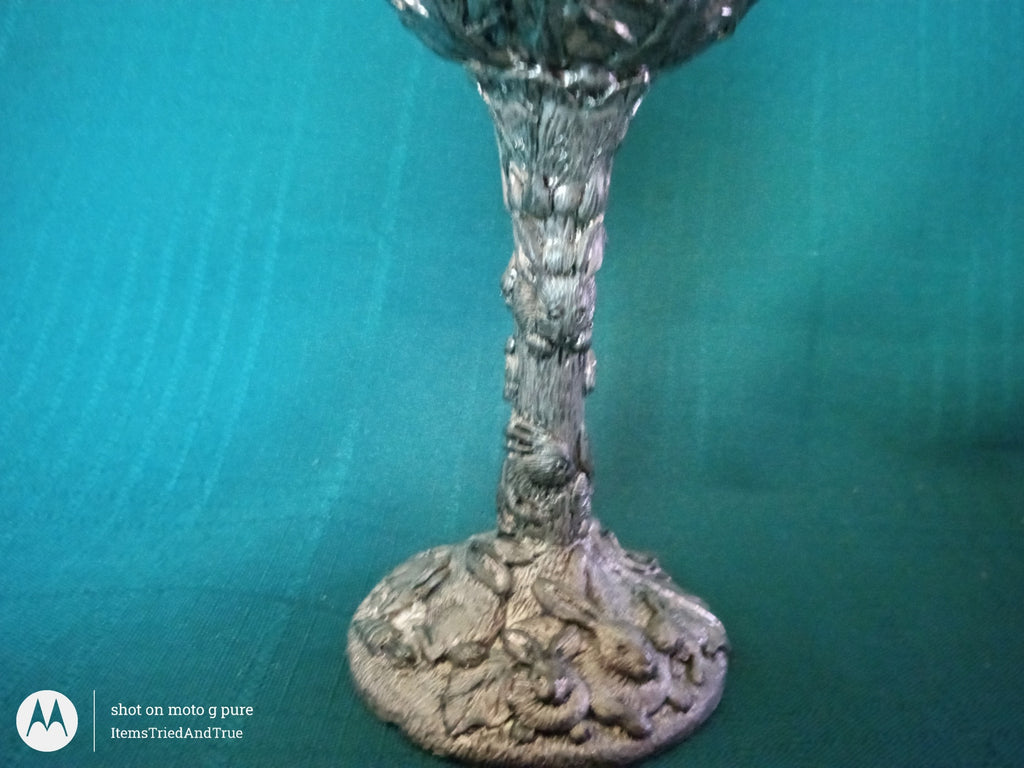 1986 Arthur Court Candle Holder – Frosted Glass Flower Shade & Sculpted Pewter Base