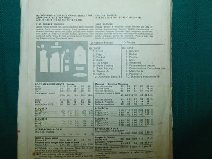 Butterick 3163 Marie Osmond Blouse Pattern – Vintage 1980s Sewing, Size 8-10-12