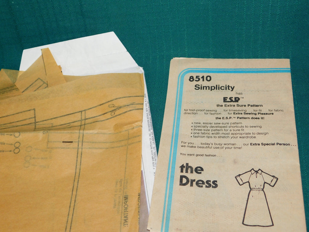 Simplicity ESP 8510 – Vintage 1980s Misses’ Pullover Dress Pattern, Size 8-10-12 Miss