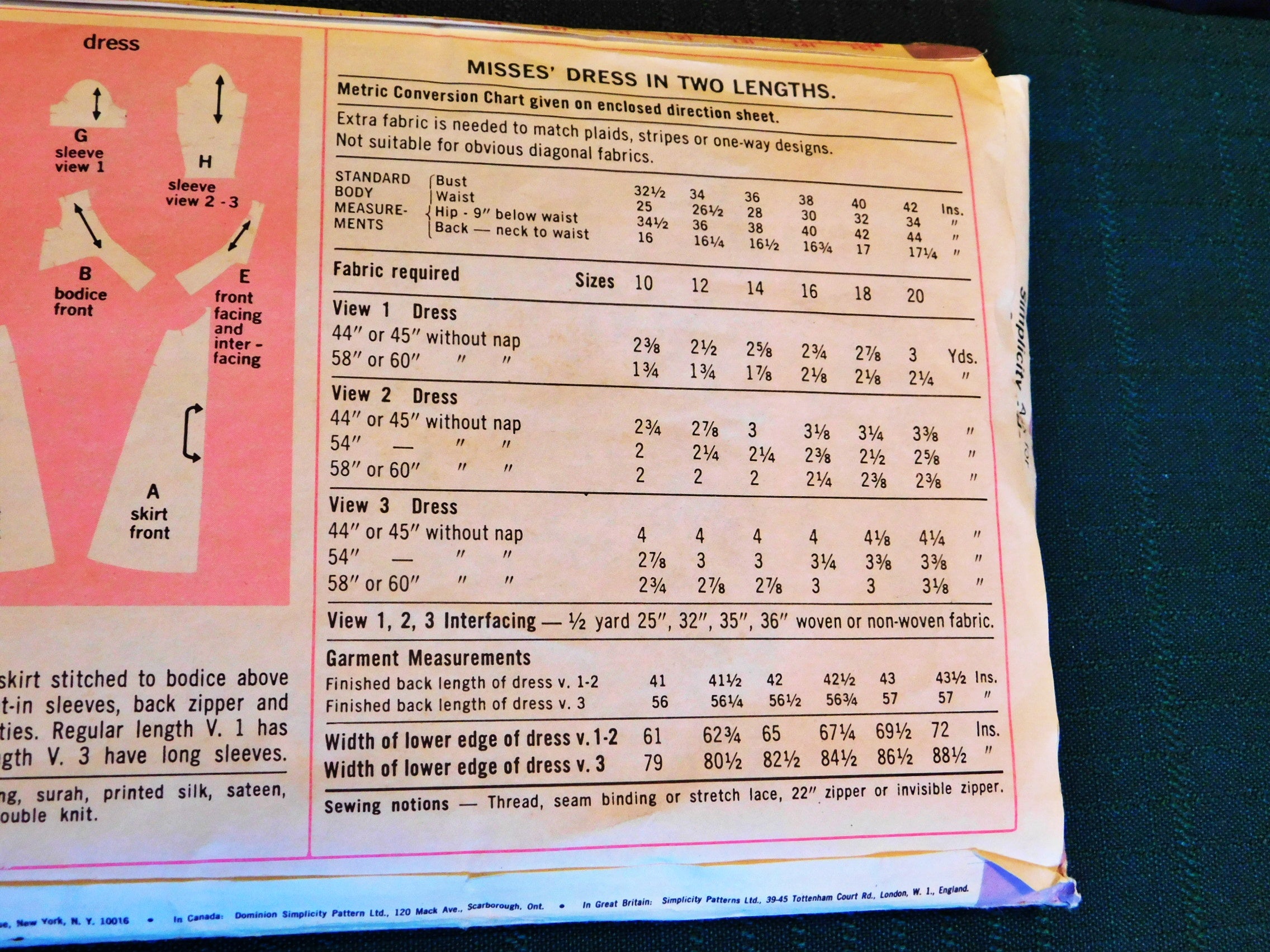 Simplicity 6509 Vintage Sewing Pattern – 1974 Misses’ A-Line Dress – Size 16 Bust 38