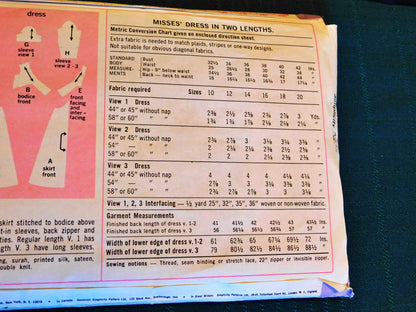 Simplicity 6509 Vintage Sewing Pattern – 1974 Misses’ A-Line Dress – Size 16 Bust 38