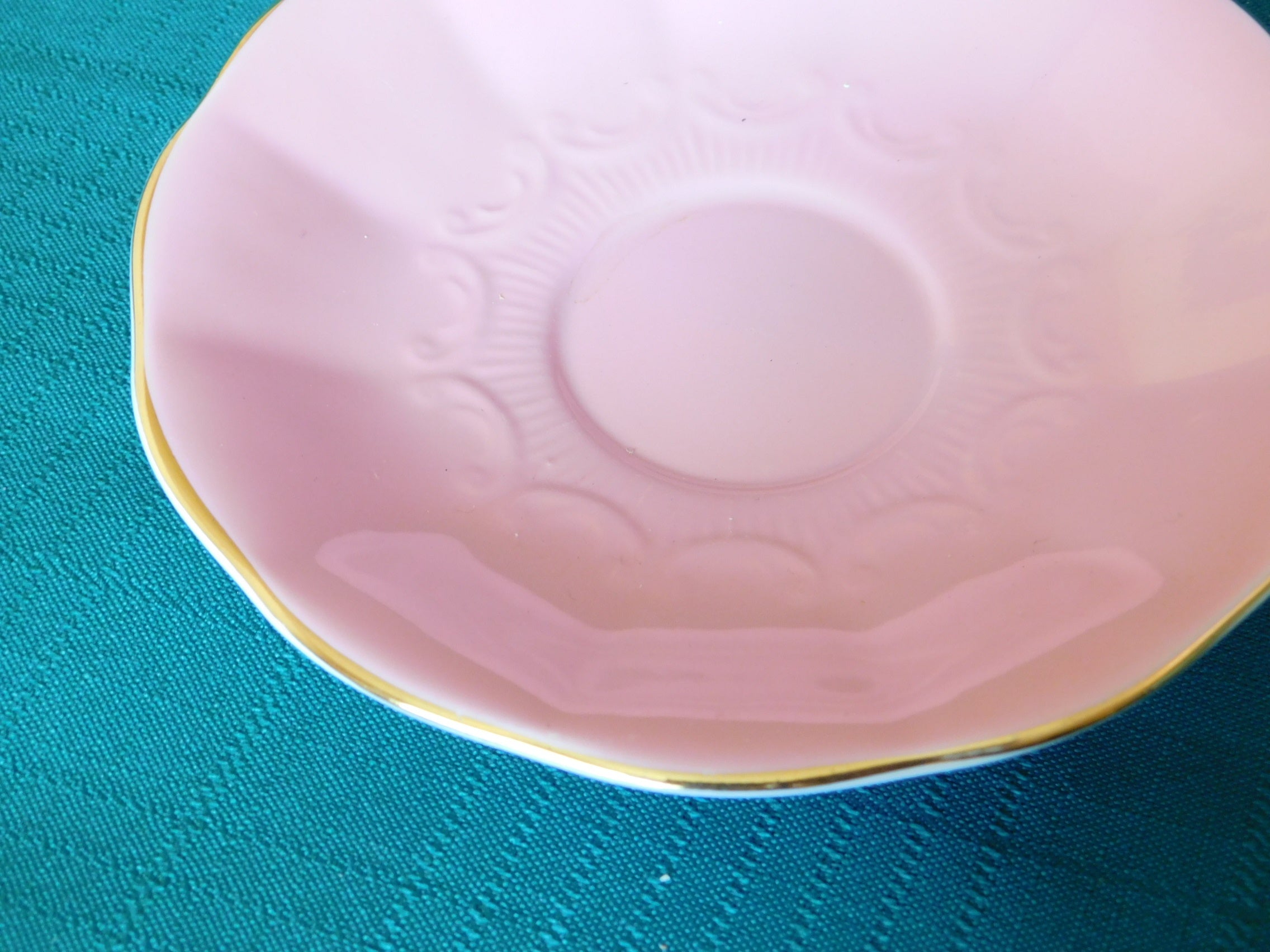 Rare Queen Anne 280 solid pink exterior floral interior cup and saucer