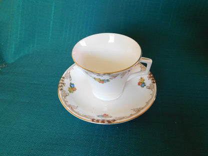 Radfords Joy floral and beige scroll cup and saucer VGU