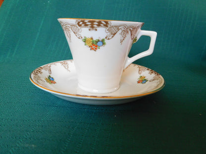 Radfords Joy floral and beige scroll cup and saucer VGU