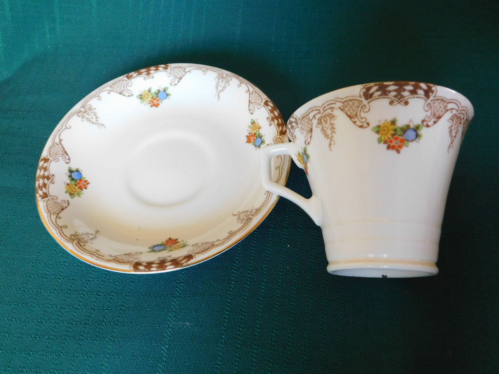Radfords Joy floral and beige scroll cup and saucer VGU