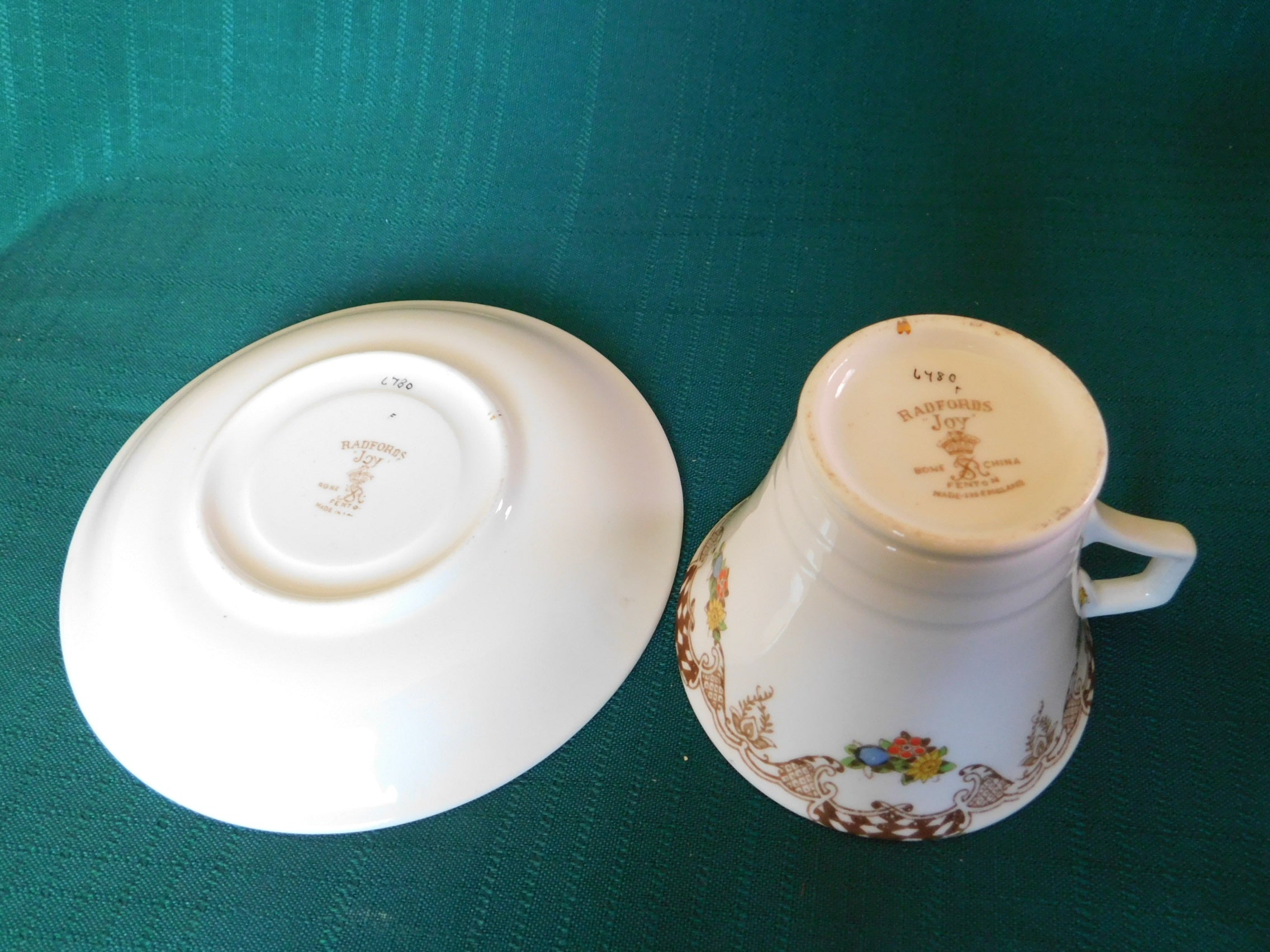 Radfords Joy floral and beige scroll cup and saucer VGU