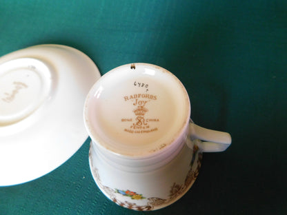 Radfords Joy floral and beige scroll cup and saucer VGU