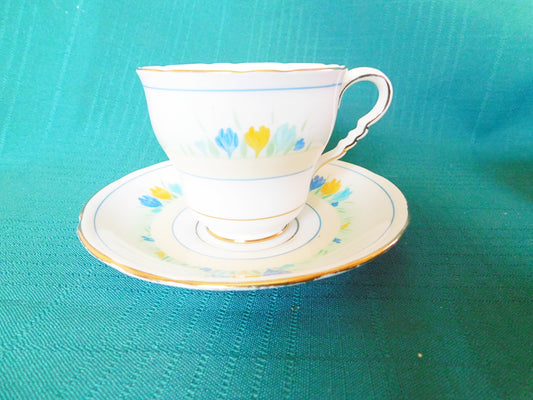 Royal Stafford 8205K blue yellow flowers cup and saucer VGU