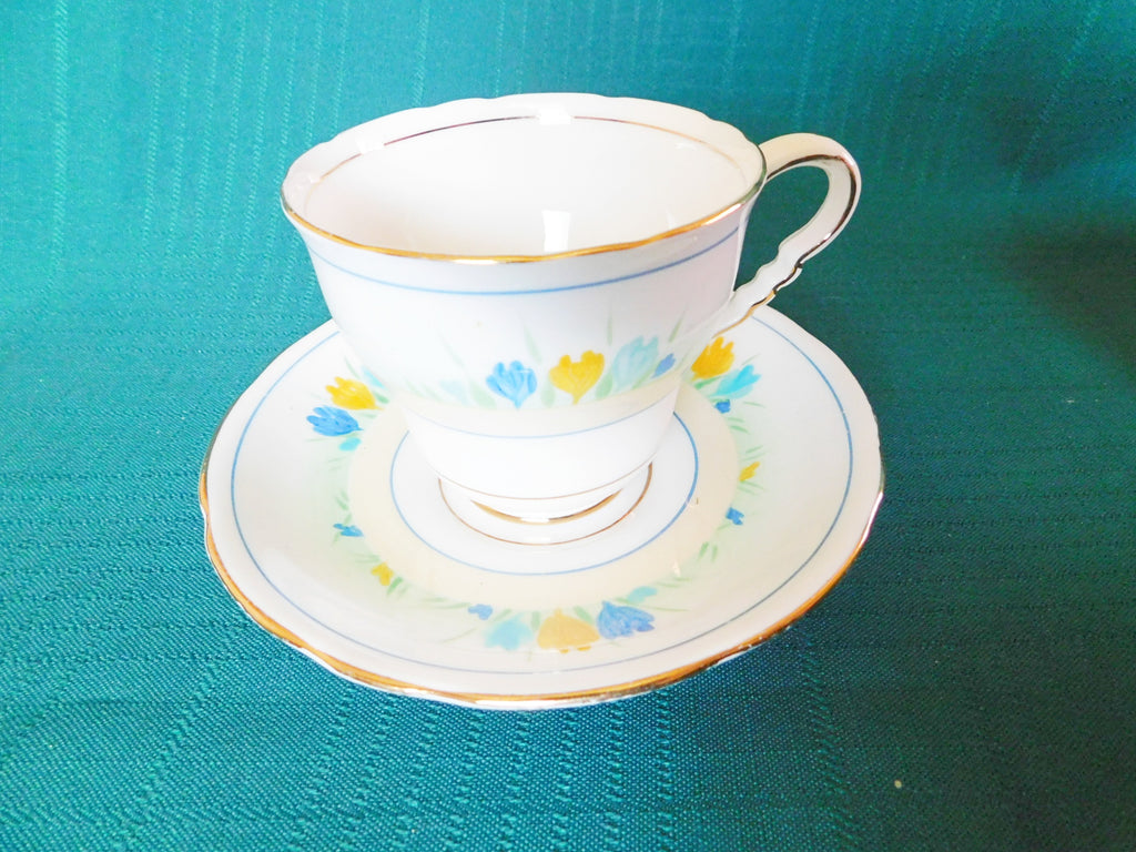 Royal Stafford 8205K blue yellow flowers cup and saucer VGU
