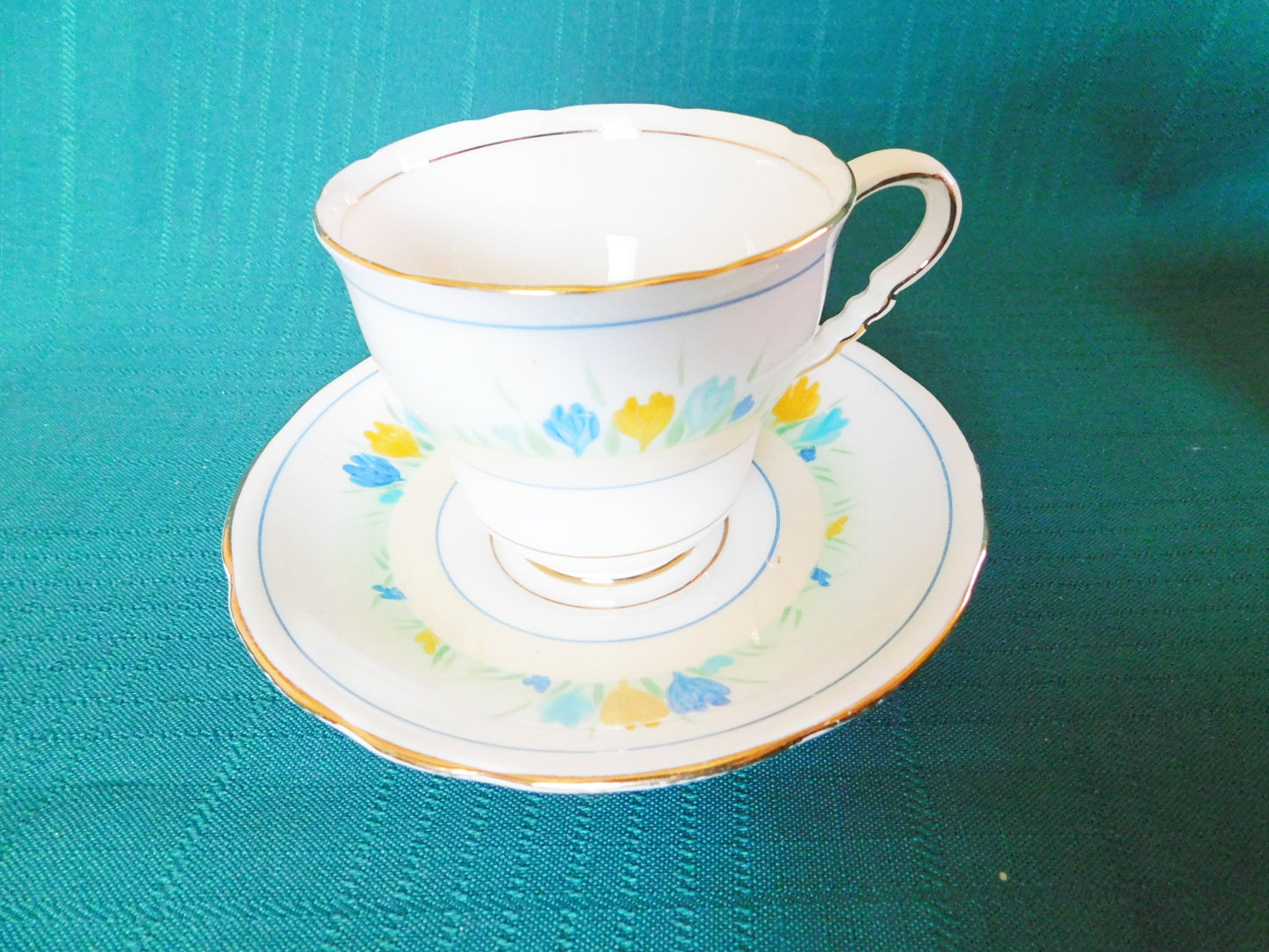 Royal Stafford 8205K blue yellow flowers cup and saucer VGU