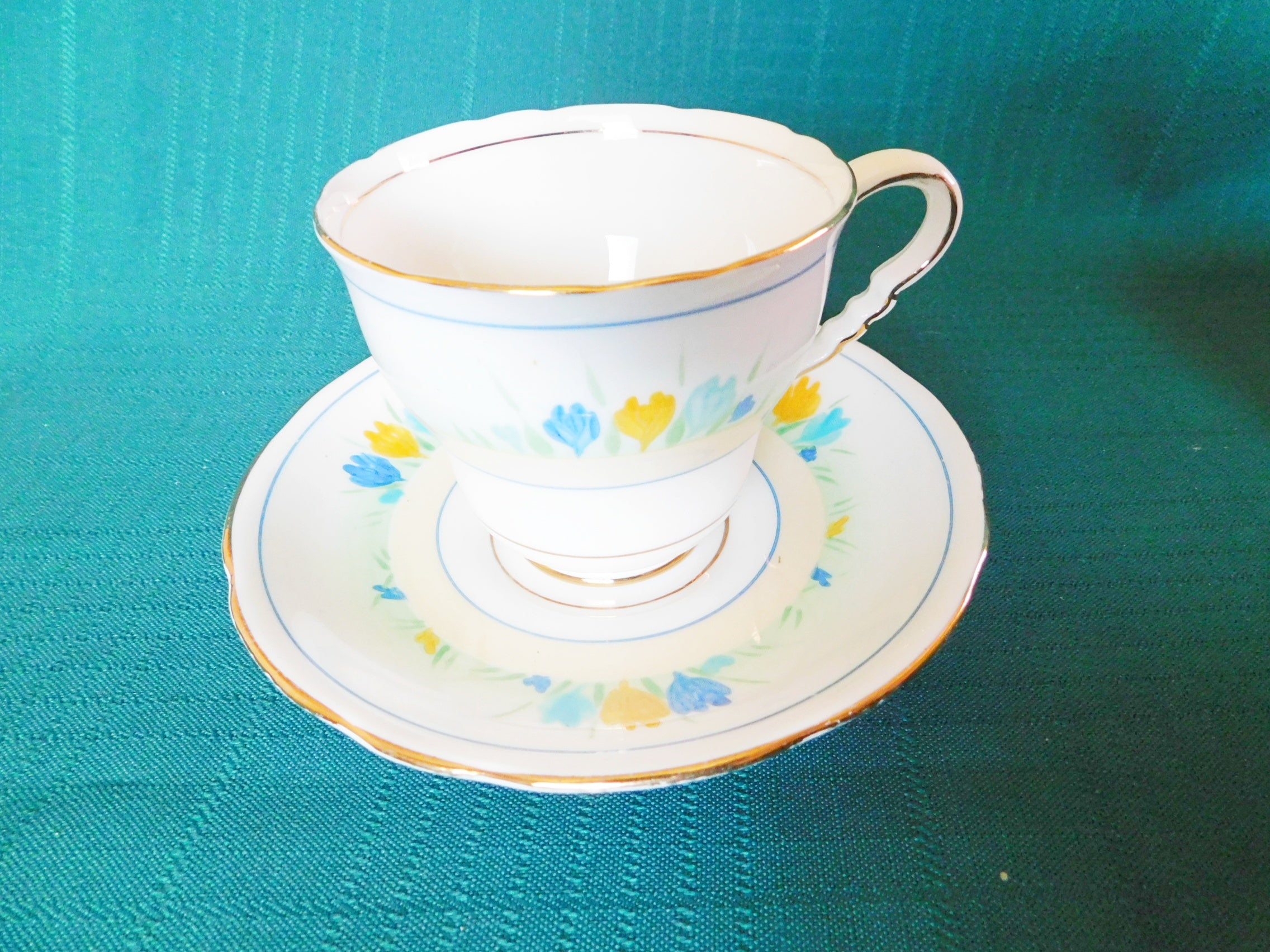 Royal Stafford 8205K blue yellow flowers cup and saucer VGU