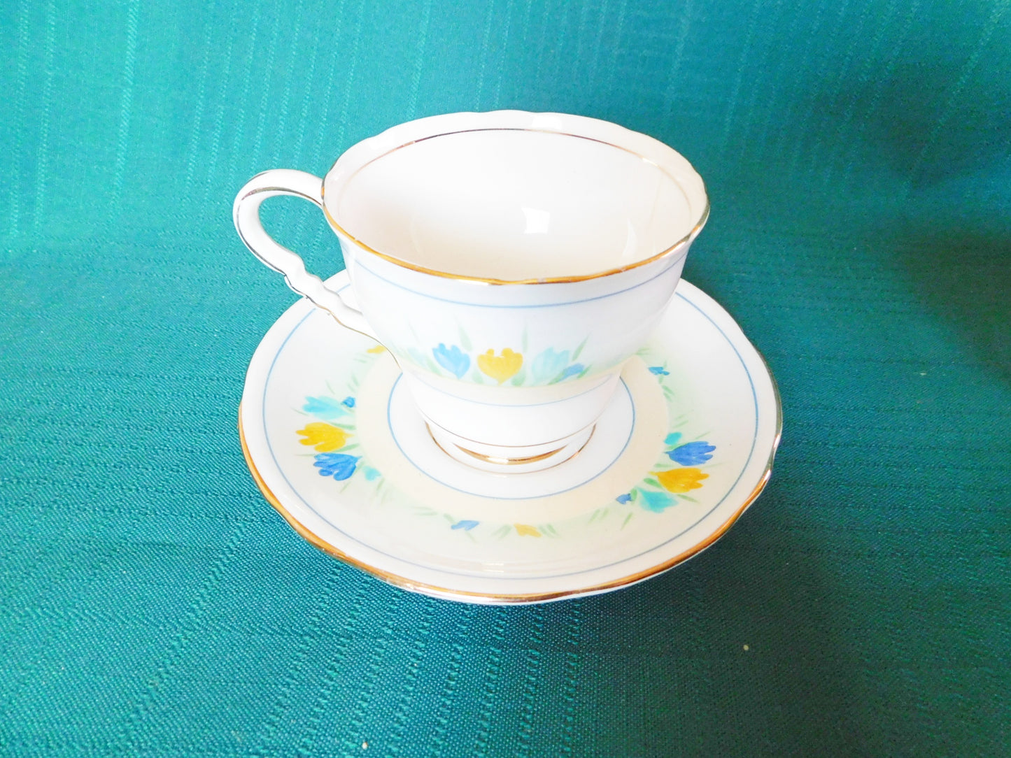 Royal Stafford 8205K blue yellow flowers cup and saucer VGU