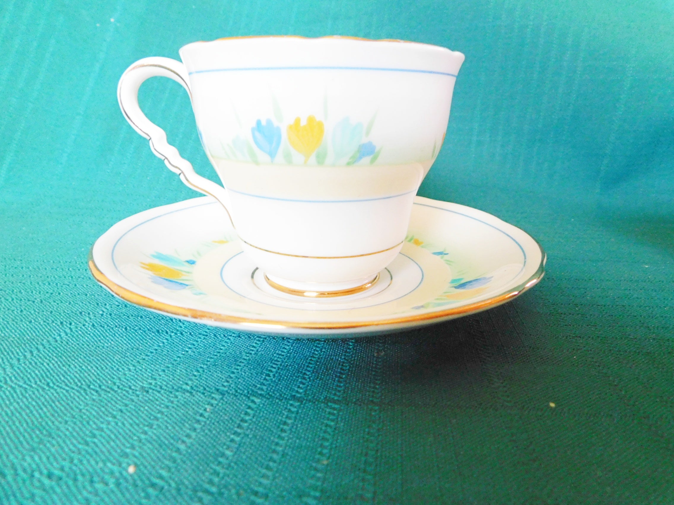Royal Stafford 8205K blue yellow flowers cup and saucer VGU