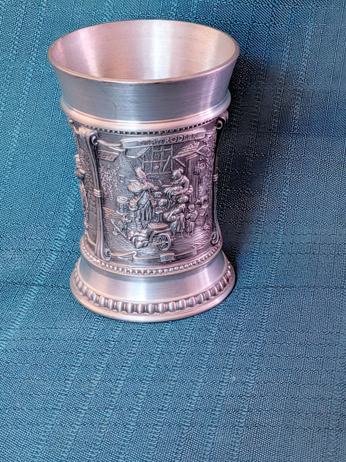 Vintage SKS Zinn 95% Pewter Relief Scene Goblet Cup | German Pewter Drinking Vessel Collectible