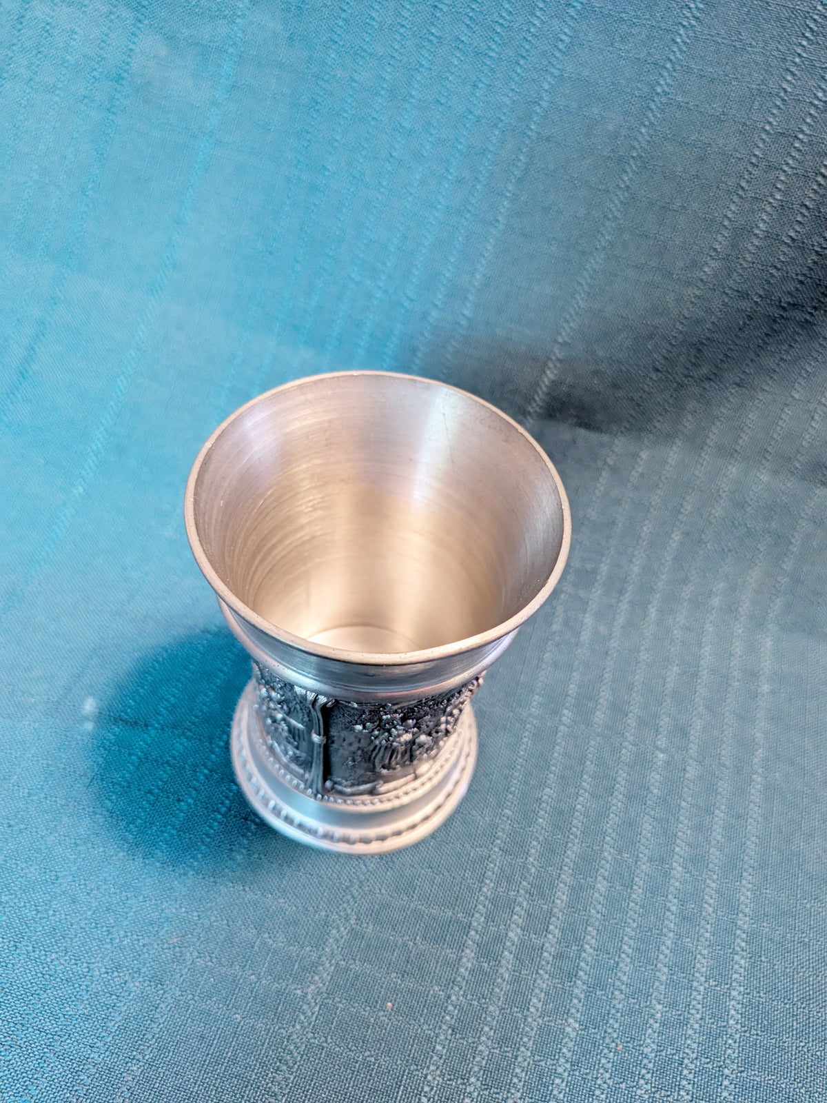 Vintage SKS Zinn 95% Pewter Relief Scene Goblet Cup | German Pewter Drinking Vessel Collectible