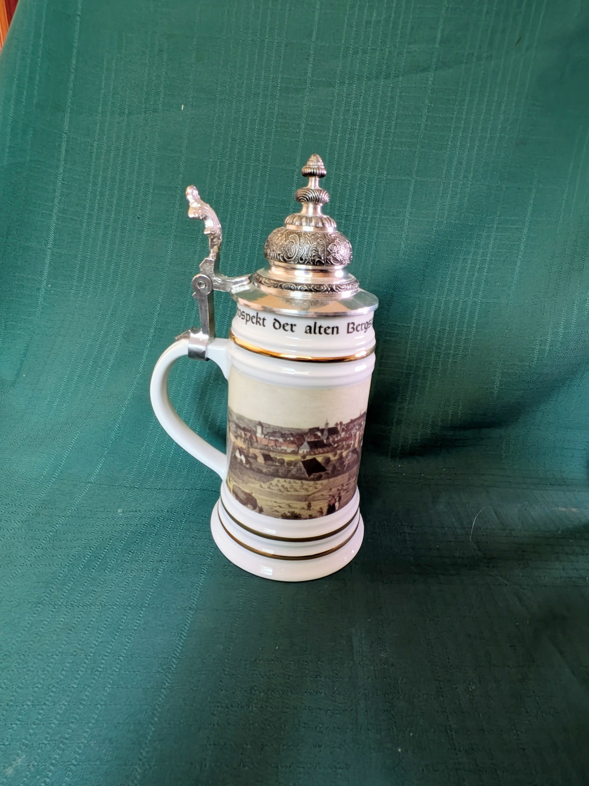 Vintage Freiberg Saxony German Porcelain Beer Stein with Hinged Lid