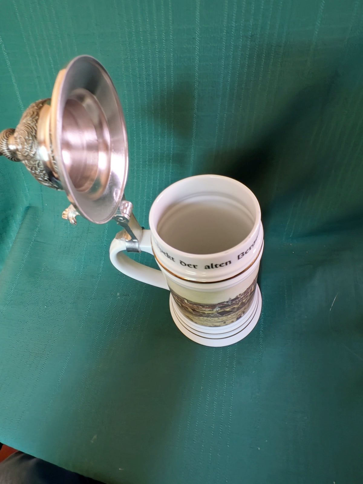 Vintage Freiberg Saxony German Porcelain Beer Stein with Hinged Lid