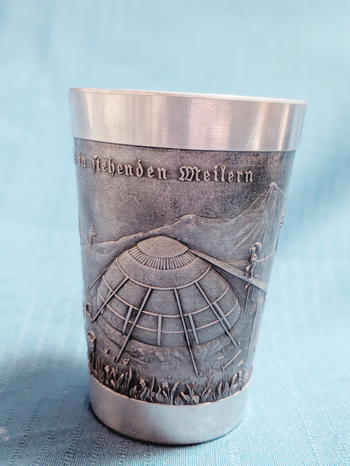 Degussa Pewter Cup – German Charcoal-Making Relief Scene
