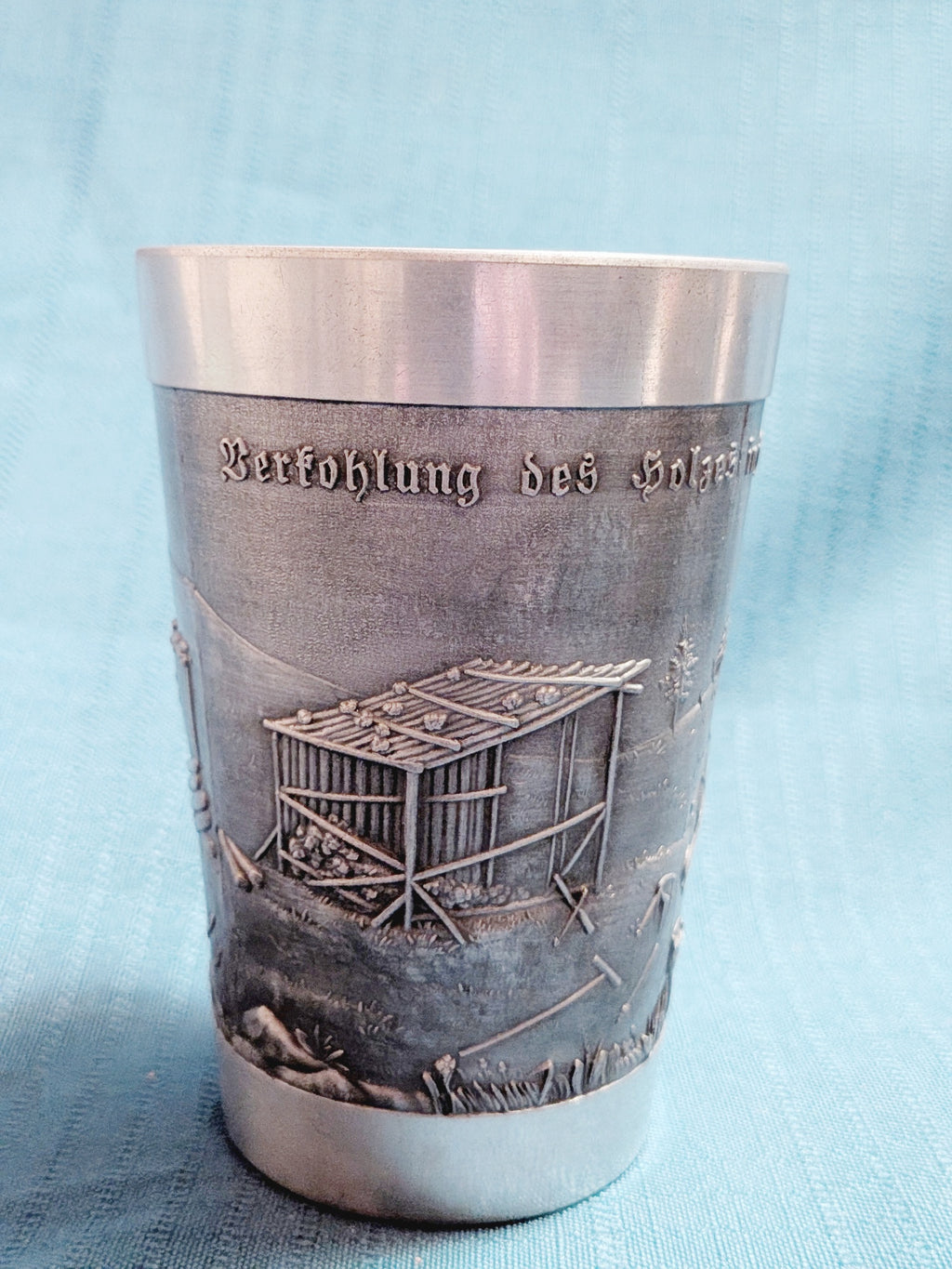 Degussa Pewter Cup – German Charcoal-Making Relief Scene