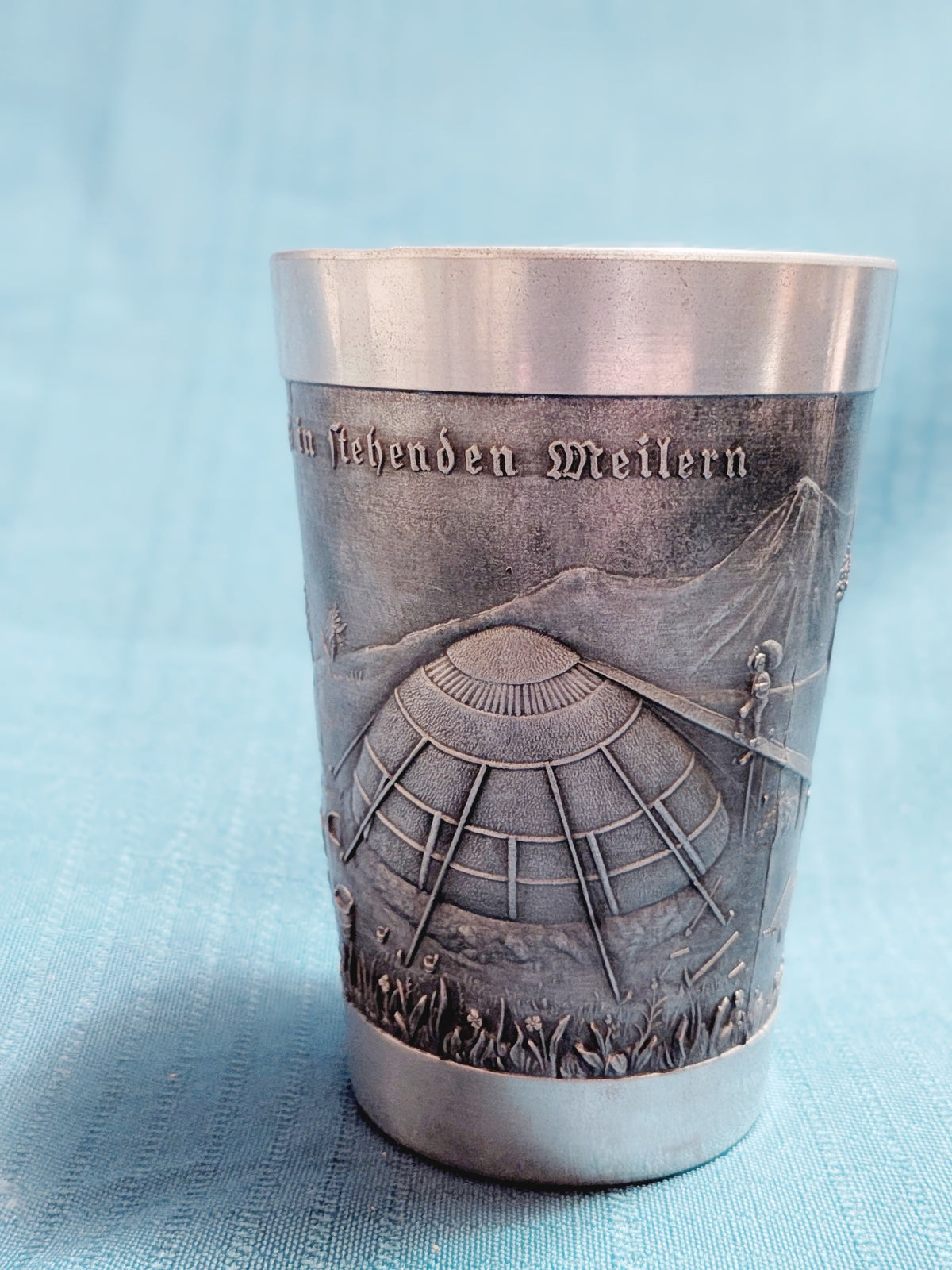 Degussa Pewter Cup – German Charcoal-Making Relief Scene