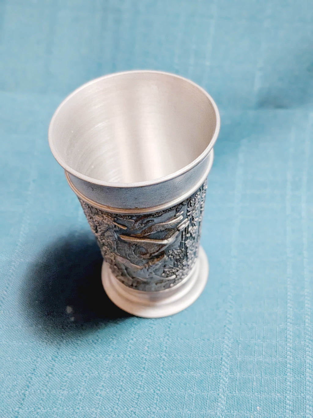 German Pewter Hunting Scene Cup – Deer & Wildlife Relief