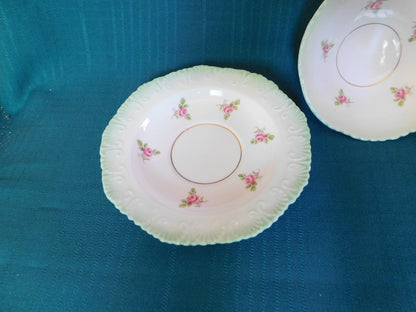 Royal Stafford small pink roses embossed green band bowl with underplate NMC