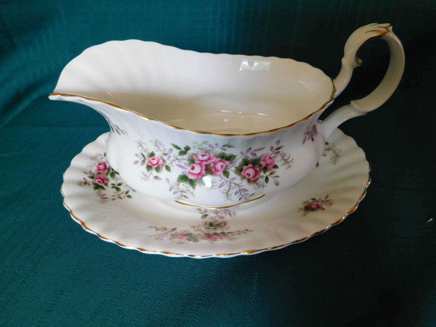 Royal Albert Lavender Rose (1970) gravy boat with underplate mint condition