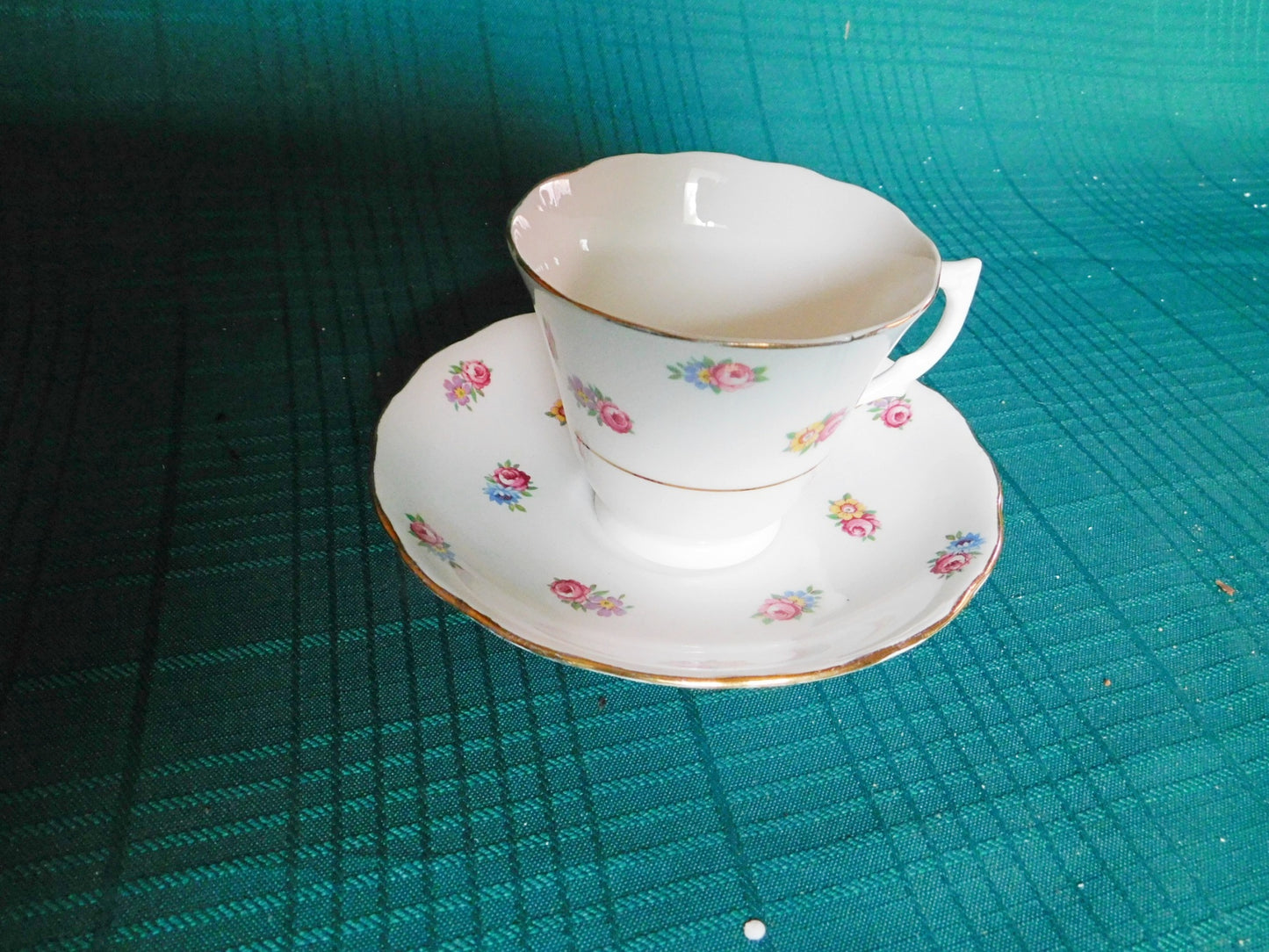 Colclough blue pink yellow flower cup and saucer