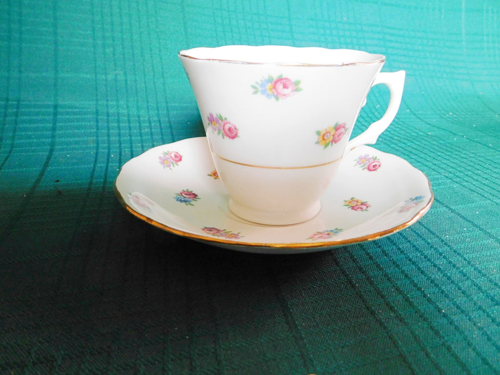 Colclough blue pink yellow flower cup and saucer