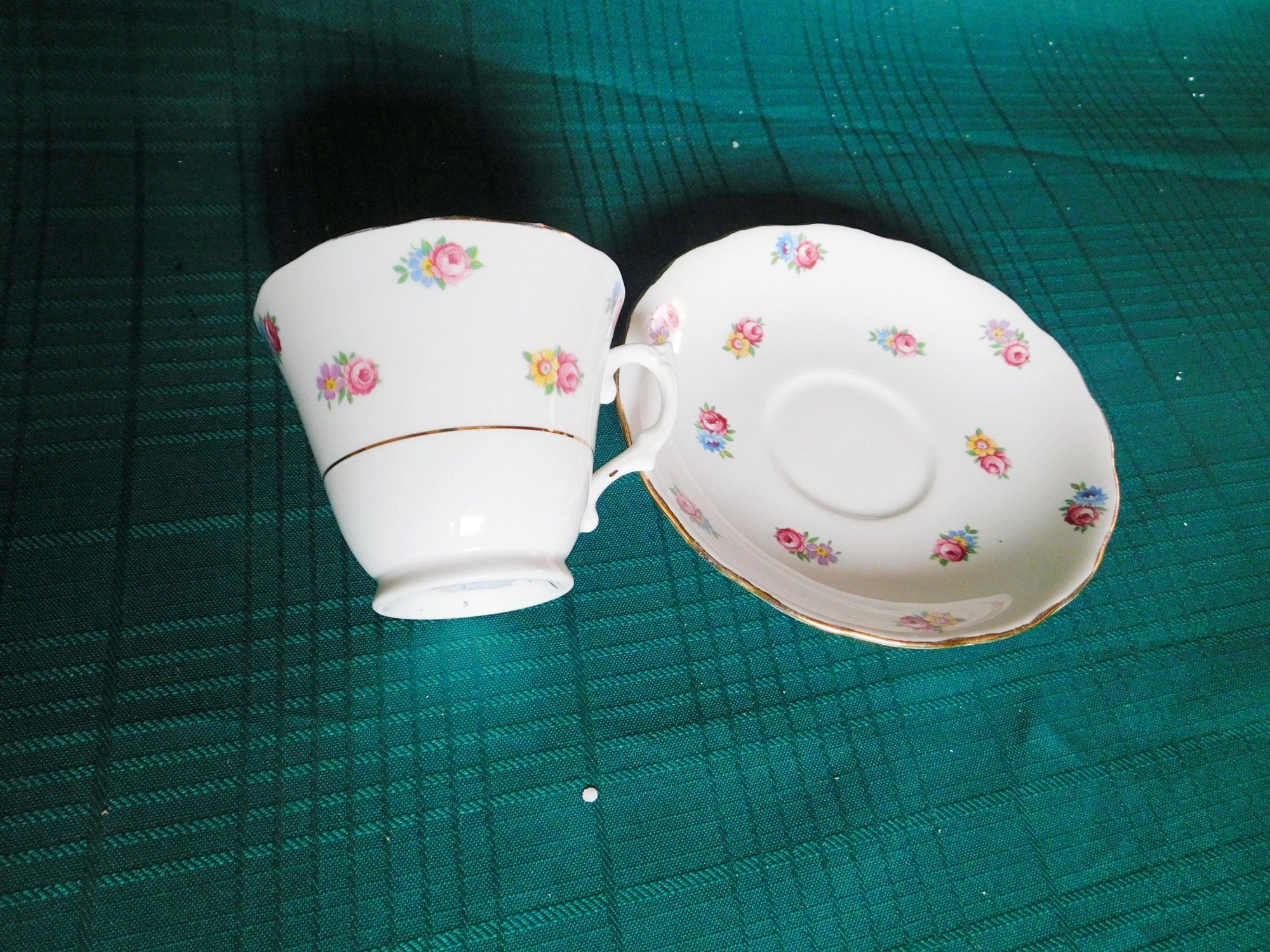 Colclough blue pink yellow flower cup and saucer