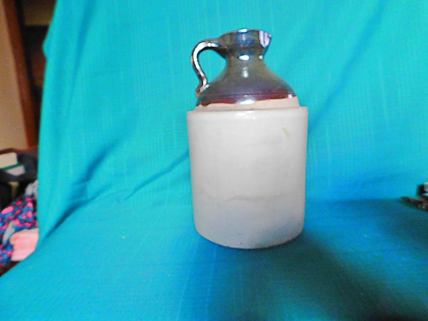 Antique two tone whiskey moonshine jug with pour spout