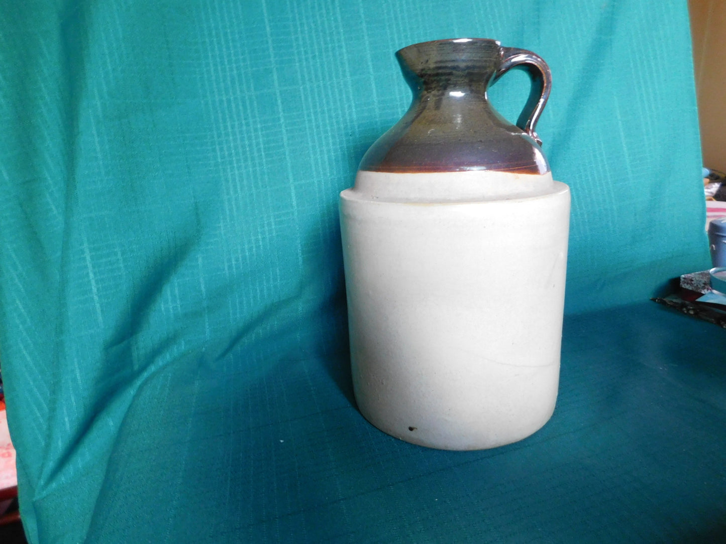 Antique two tone whiskey moonshine jug with pour spout