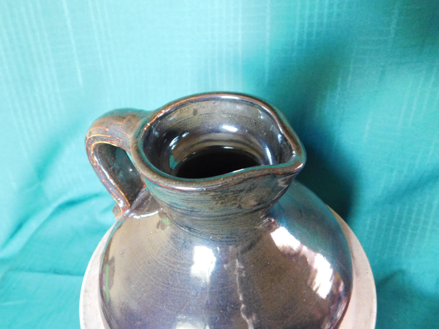 Antique two tone whiskey moonshine jug with pour spout