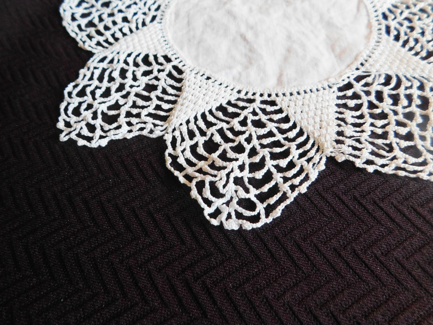 Vintage 8 point star crocheted doily with linen center