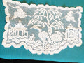 Vintage rectangular Asian scene crocheted doily
