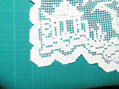 Vintage rectangular Asian scene crocheted doily