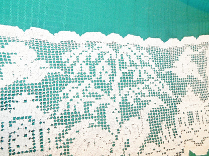 Vintage rectangular Asian scene crocheted doily