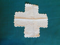 Vintage embroidered center linen scalloped edge cross shaped doily