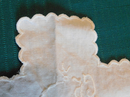 Vintage embroidered center linen scalloped edge cross shaped doily