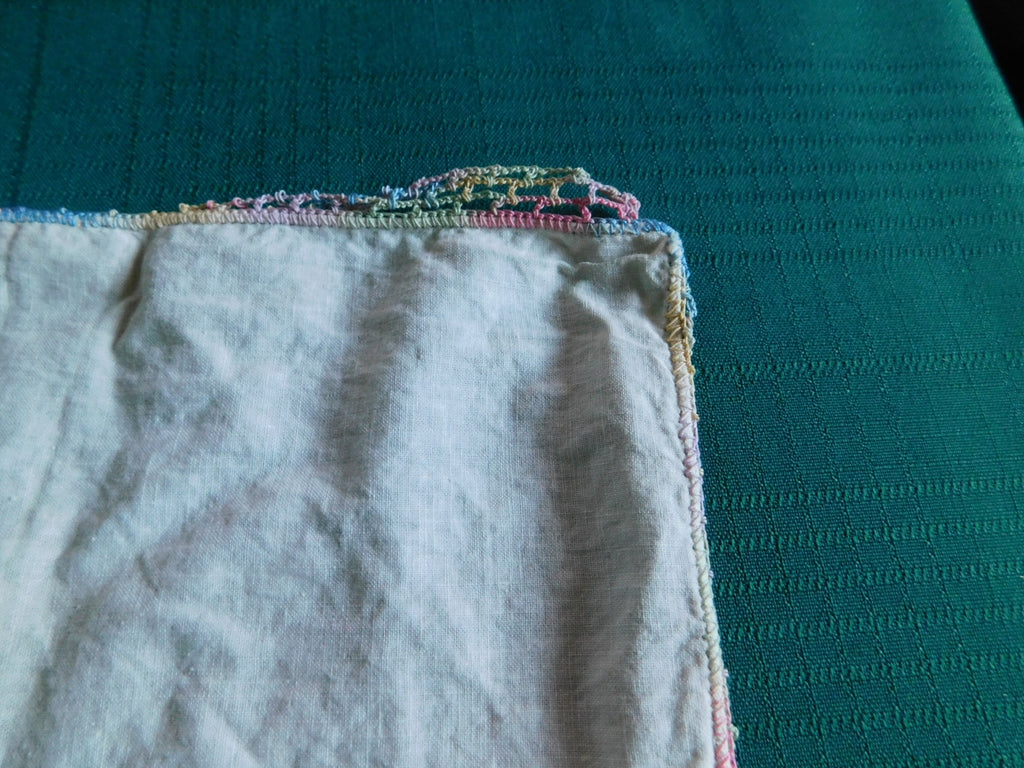 Vintage 11x11 embroidered initialled linen doily VGU