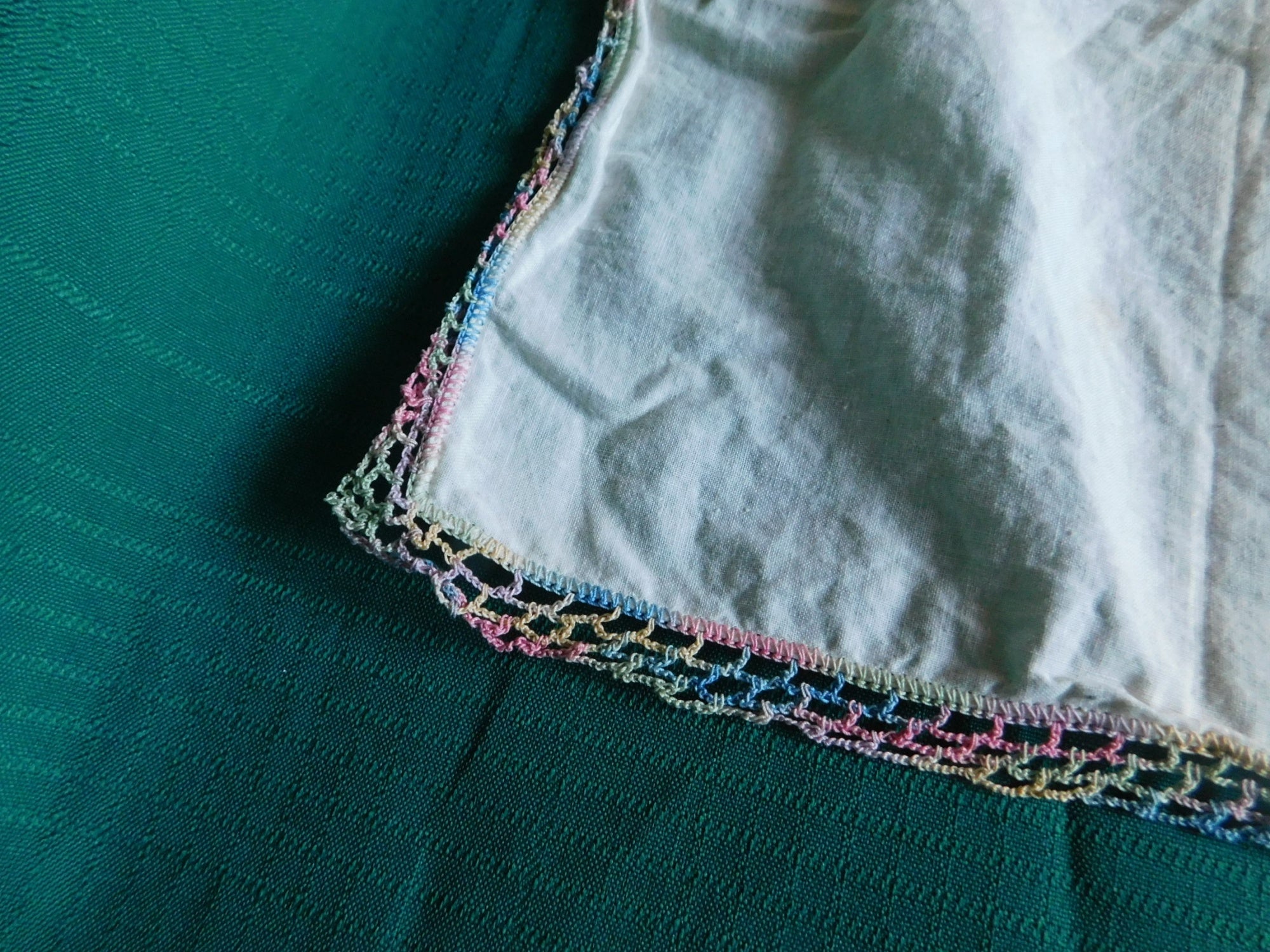 Vintage 11x11 embroidered initialled linen doily VGU